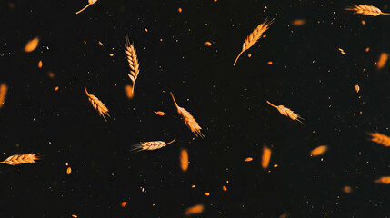 Poster - Falling rye grains on dark background for rustic and organic design