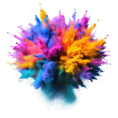 Poster - Colorful powder explosion in the air creating vibrant clouds of color during a celebration or festival isolated on transparent background..