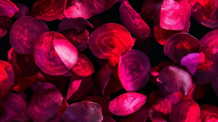 Poster - Vibrant sliced beets on deep red background for creative designs