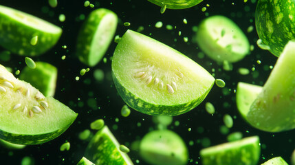 Poster - Fresh green melons in motion for summer design inspiration