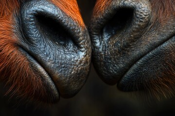 Poster - Close-up of two horses touching noses in a gentle moment