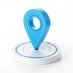 Poster - Location Pin Icon: A striking blue location pin, set atop a circular base resembling a radar, symbolizes navigation, pinpoint accuracy, and geographical placement.