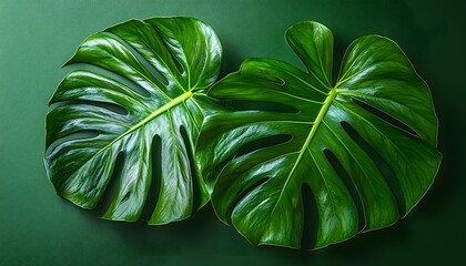 Aufkleber - Lush Monstera Leaves on Green Background with Natural Light Effect
