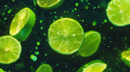 Poster - Vibrant summer citrus burst with falling sliced limes