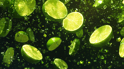 Aufkleber - Vibrant citrus explosion with falling sliced limes for refreshing design