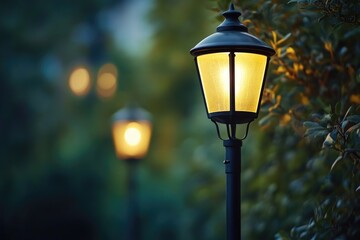 Poster - A single street light illuminates a dark area, perfect for nighttime scenes or urban landscapes