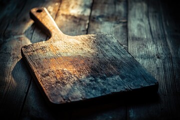 Poster - A simple wooden cutting board placed on a wooden table, great for preparing meals or serving food