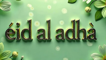 Aufkleber - The word Eid Al Adha is written in gold letters on a green background. The letters are surrounded by flowers