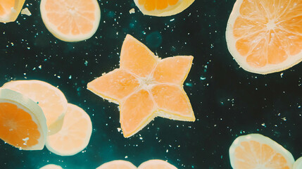 Poster - Falling star fruit and citrus slice background for creative designs