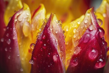 Sticker - A detailed view of a red and yellow tulip, great for floral arrangements or still life compositions