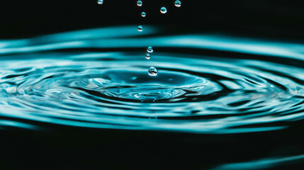 Poster - Water droplets falling into rippling pool with light reflections for soothing background design