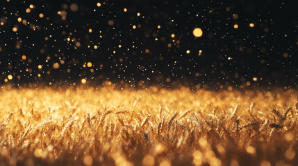Poster - Golden wheat field landscape with glistening seed particles in scenic autumn view