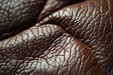 Poster - A close-up shot of a brown leather couch with intricate stitching and a smooth surface