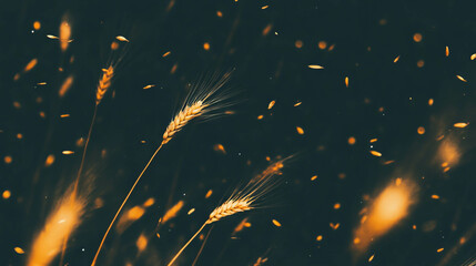 Poster - Golden wheat stalks falling against a dark background