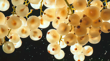 Poster - White currants falling against a dark background for culinary and design use