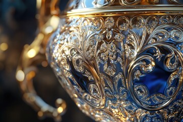 Poster - Close-up shot of a decorative silver and gold vase, perfect for use in advertising luxury items or home decor