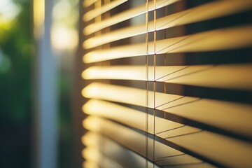 Wall Mural - A close-up view of a window with its blinds closed, suitable for use in interior design or architecture settings