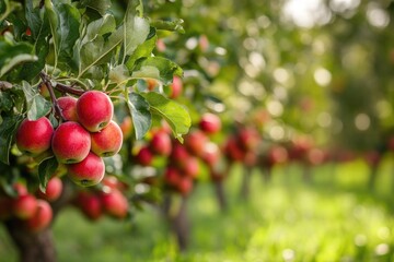 Poster - Freshly picked apples hang from a tree branch