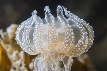 Wall Mural - A detailed view of a jellyfish swimming in an aquarium, perfect for use in educational or scientific contexts