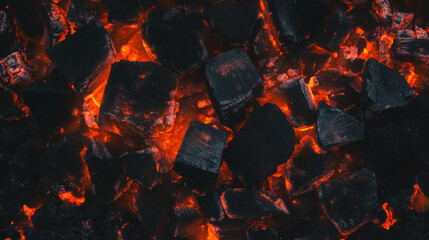 Poster - Glowing charcoal background with bright fiery embers for atmospheric design