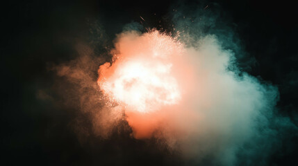 Poster - Fiery explosion with bright white sparks in dark background