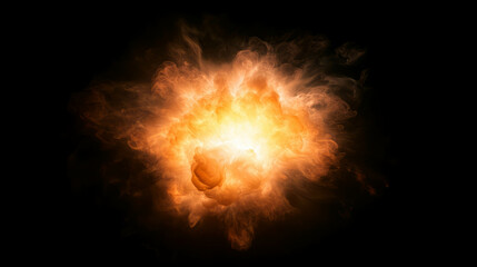 Poster - Fiery explosion with bright yellow core on black background