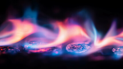 Poster - Vibrant flames dancing on dark background - energy and heat concept for atmospheric designs