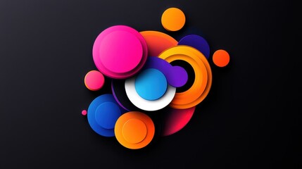 Fototapete - A colorful abstract design of circles and squares. The circles are in various colors and sizes, and the squares are in different shades of blue. Scene is vibrant and playful