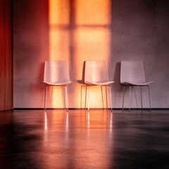 Poster - Sunlit modern chairs contemporary room interior minimalist environment warm viewpoint serene concept