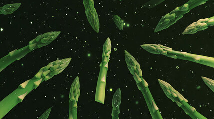 Aufkleber - Floating asparagus spears against a starry green background perfect for design projects