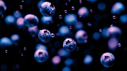 Poster - Floating blueberries on dark blue background - perfect for fruit and organic design projects