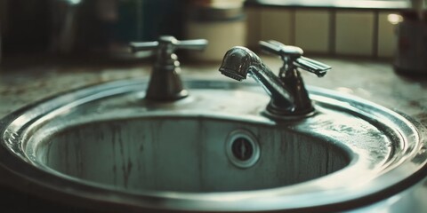 Poster - A modern bathroom sink with two separate faucets for hot and cold water