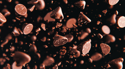 Aufkleber - Floating chocolate chips on dark background for dessert design