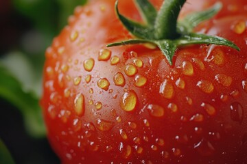 Aufkleber - A close-up shot of a ripe tomato with water droplets on its surface