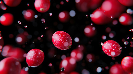 Aufkleber - Festive floating cranberries and dark red berries for autumn decorations