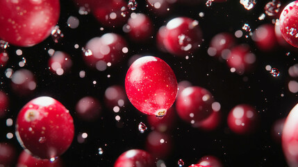 Aufkleber - Floating cranberries against dark red background for festive design