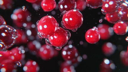 Aufkleber - Floating cranberries on dark red background for festive design and fall themes