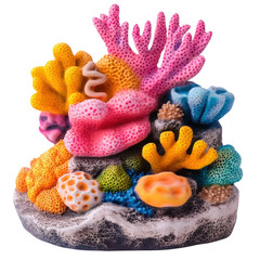 Poster - Colorful coral sculpture displayed on a black background highlighting intricate details and vibrant colors isolated on transparent background..