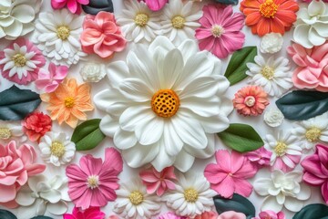 Poster - A large white flower is the centerpiece of this arrangement, surrounded by smaller pink and orange flowers