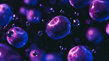 Poster - Vibrant acai berries floating on dark purple background for food and health design