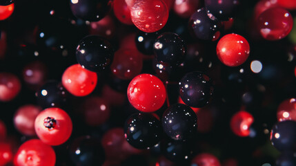 Poster - Dark red and black floating berries in abstract background for artistic display
