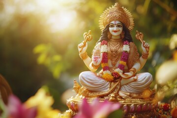 Poster - A statue of Hindu goddess sitting in a peaceful garden