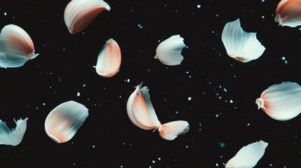 Aufkleber - Floating garlic cloves on dark background for culinary design and kitchen decor