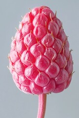 Aufkleber - Close-up shot of a single raspberry on a wooden stick, ripe and juicy