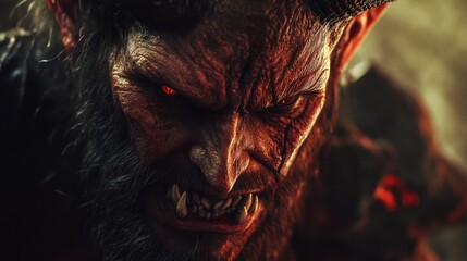 Poster - Close-up shot of a demon's face with bright red eyes