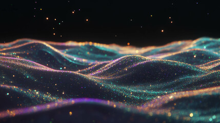 Aufkleber - Ethereal glittering waves against a dark background for elegant design