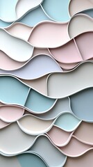 Poster - Soft pastel curves and colorful waves blend harmoniously on a serene blue backdrop, showcasing modern artistic design and elegance