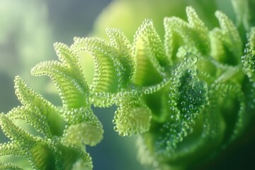 Canvas Print - A close-up shot of a plant with water droplets glistening on its leaves, ideal for use in illustrations about nature, science or environmental topics