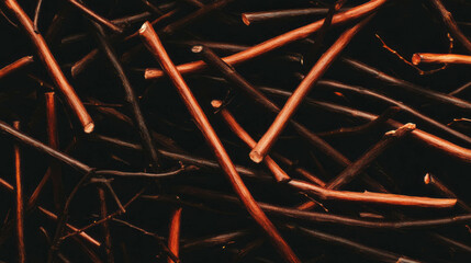 Poster - Dynamic arrangement of floating licorice sticks on dark background for creative design