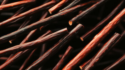 Poster - Floating licorice sticks on dark background texture for creative design